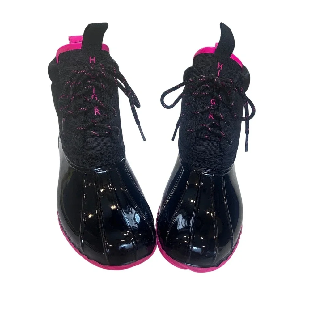 Tommy Hilfiger Haryett Duck Boots Black‎ Hot Pink Waterproof Rain Ankle Size 10M